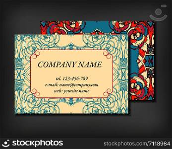 Set of business card template, abstract elegant pattern vector design editable. Hand drawn background. Islam, Arabic, Indian, ottoman motifs.