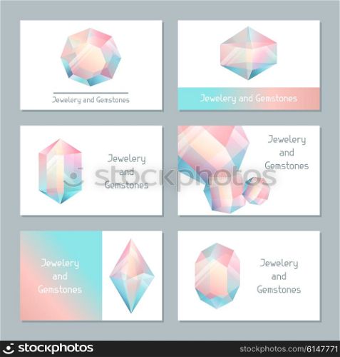 Set of business cards with geometric crystals and minerals. Set of business cards with geometric crystals and minerals.