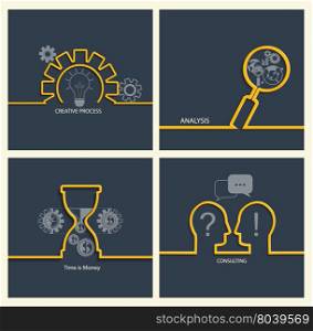 Set of business concepts - time is money, consulting and idea, support, vector illustration.