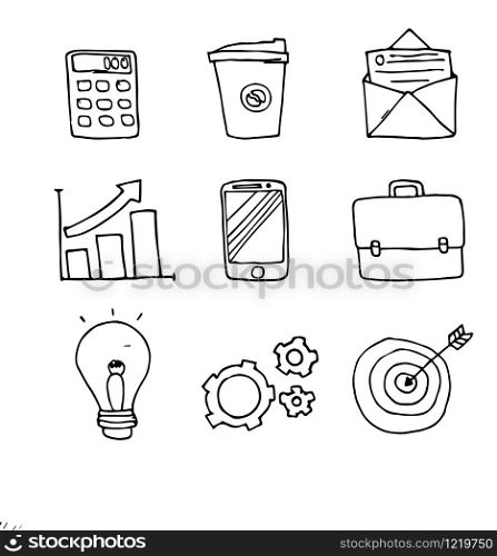 Set of business doodle icons on white background