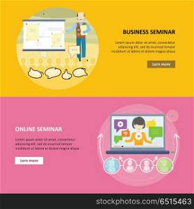 Set of Business Education Vector Web Banners.. Set of business education vector web banners in flat design. Career progression. Business and online seminar horizontal concepts for educational companies, career courses web pages design.
