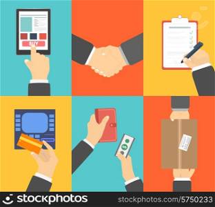 Set of business hands action concepts e-commerce