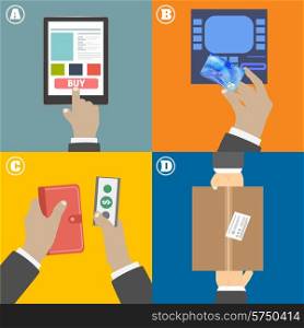 Set of business hands action concepts e-commerce