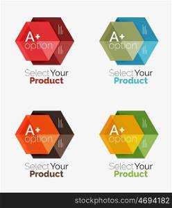 Set of business hexagon layouts with text and options. Design elements of web design navigation layout, infographics or corporate presentation