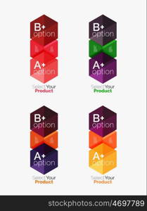 Set of business hexagon layouts with text and options. Design elements of web design navigation layout, infographics or corporate presentation