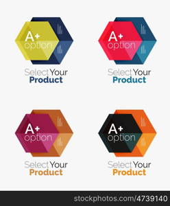 Set of business hexagon layouts with text and options. Design elements of web design navigation layout, infographics or corporate presentation