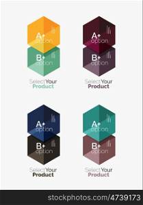 Set of business hexagon layouts with text and options. Design elements of web design navigation layout, infographics or corporate presentation