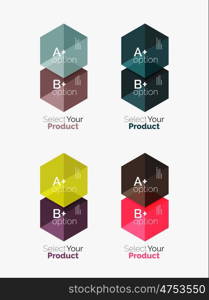 Set of business hexagon layouts with text and options. Design elements of web design navigation layout, infographics or corporate presentation