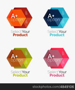 Set of business hexagon layouts with text and options. Design elements of web design navigation layout, infographics or corporate presentation