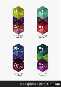 Set of business hexagon layouts with text and options. Design elements of web design navigation layout, infographics or corporate presentation