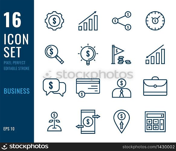 Set of business line icons. Editable stroke. Pixel Perfect. Vector illustration