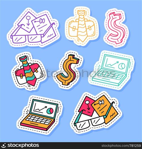 Set of business stickers, pins, patches and handwritten collection in cartoon style. Funny greetings for clothes, card, badge, icon, postcard, banner, tag, stickers, print.