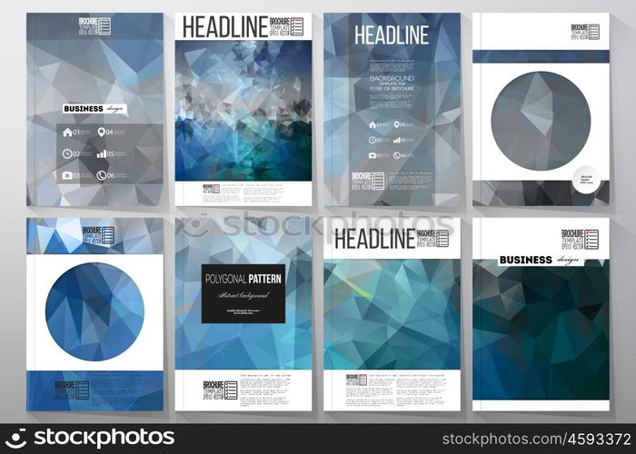 Set of business templates for brochure, flyer or booklet. Abstract blue polygonal background, colorful backdrop, modern stylish vector texture.