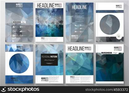 Set of business templates for brochure, flyer or booklet. Abstract blue polygonal background, colorful backdrop, modern stylish vector texture.