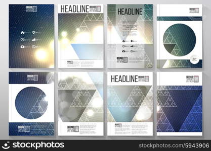 Set of business templates for brochure, flyer or booklet. Abstract multicolored background with bokeh lights and stars. Scientific digital design, science vector illustration.