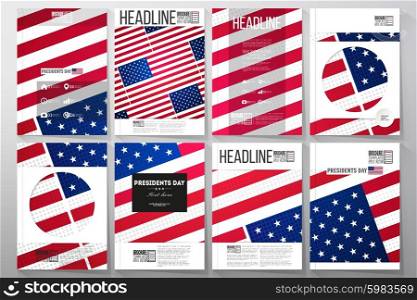 Set of business templates for brochure, flyer or booklet. Presidents day background, abstract poster with american flag, vector illustration.