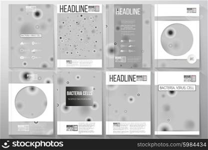 Set of business templates for brochure, flyer or booklet. Molecular research, illustration of cells in gray, science vector background.