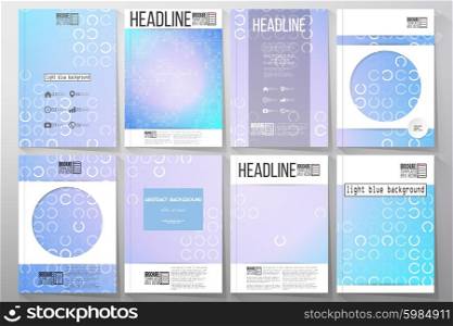 Set of business templates for brochure, flyer or booklet. Abstract white circles on light blue background, vector illustration.