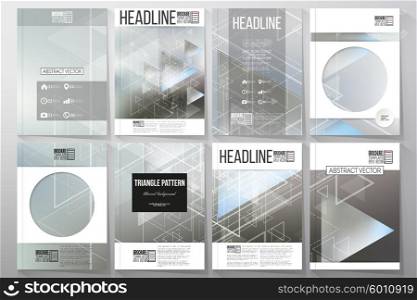 Set of business templates for brochure, flyer or booklet. Abstract blurred vector background with triangles, lines and dots.