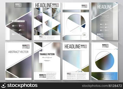 Set of business templates for brochure, flyer or booklet. Abstract multicolored background of blurred nature landscapes, geometric vector, triangular style illustration.