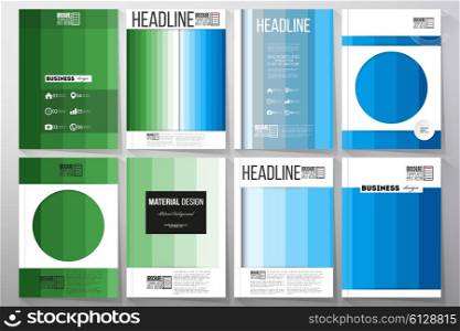 Set of business templates for brochure, flyer or booklet. Abstract colorful business background, blue and green colors, modern stylish striped vector texture for your cover design.