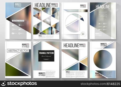 Set of business templates for brochure, flyer or booklet. Abstract multicolored background of blurred nature landscapes, geometric vector, triangular style illustration.