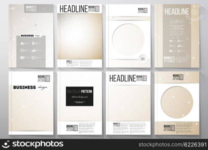 Set of business templates for brochure, flyer or booklet. Abstract polygonal low poly backdrop with connecting dots and lines, connection structure. Vector or digital science background