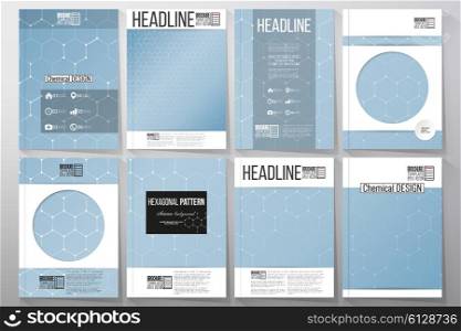 Set of business templates for brochure, flyer or booklet. Chemistry pattern, hexagonal design vector illustration.