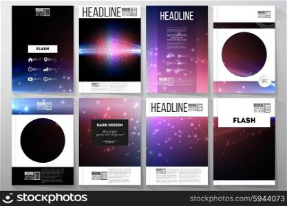 Set of business templates for brochure, flyer or booklet. Flashes against dark background.