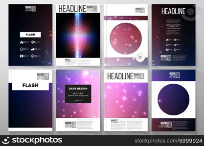 Set of business templates for brochure, flyer or booklet. Flashes against dark background.