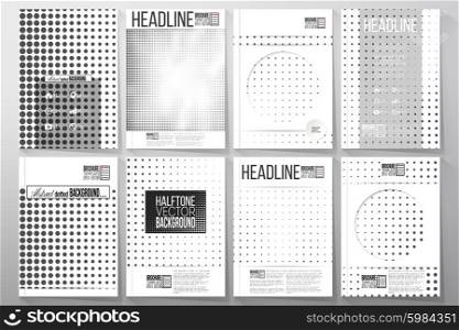 Set of business templates for brochure, flyer or booklet. Halftone vector background. Abstract halftone effect with black dots on white background.