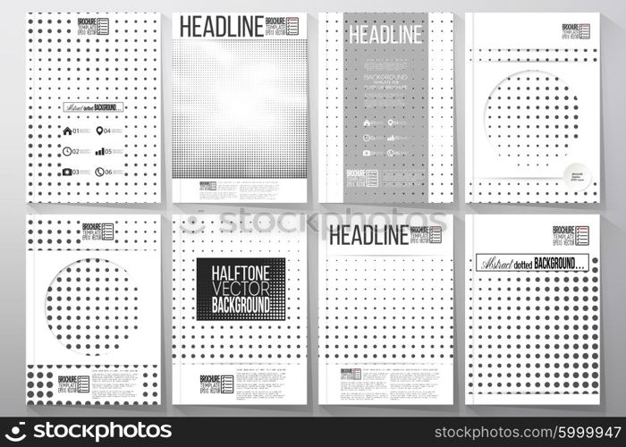 Set of business templates for brochure, flyer or booklet. Halftone vector background. Abstract halftone effect with black dots on white background.