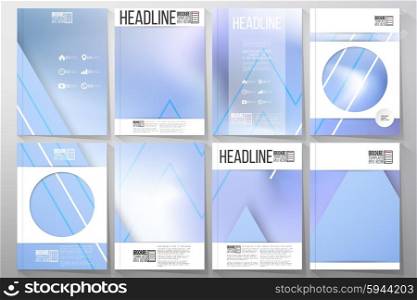Set of business templates for brochure, flyer or booklet. Winter design, abstract blue background.