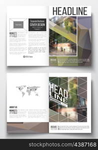 Set of business templates for brochure, magazine, flyer, booklet or annual report. Polygonal background, blurred image, urban landscape, street in Montmartre, Paris cityscape, modern vector texture.