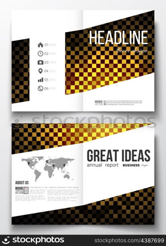 Set of business templates for brochure, magazine, flyer, booklet or annual report. Abstract polygonal background, modern stylish square design golden vector texture.