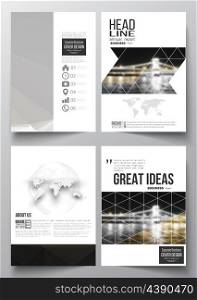 Set of business templates for brochure, magazine, flyer, booklet or annual report. Colorful polygonal background, blurred image, night city landscape, modern stylish triangular vector texture.
