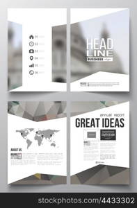 Set of business templates for brochure, magazine, flyer, booklet or annual report. Polygonal background, blurred image, view of cathedral Sakre-Ker, Paris cityscape, modern triangular vector texture.