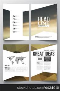Set of business templates for brochure, magazine, flyer, booklet or annual report. Colorful polygonal background with blurred image, modern stylish triangular vector texture.