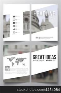 Set of business templates for brochure, magazine, flyer, booklet or annual report. Blurred image, view of cathedral Sakre-Ker, Paris cityscape, modern vector texture