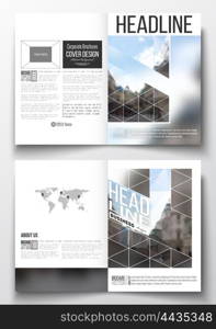 Set of business templates for brochure, magazine, flyer, booklet or annual report. Polygonal background, blurred image, urban landscape, modern stylish triangular vector texture.