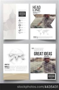 Set of business templates for brochure, magazine, flyer, booklet or annual report. Polygonal background, blurred image, vacation, travel, tourism. Modern triangular vector texture.