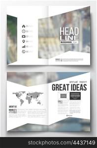 Set of business templates for brochure, magazine, flyer, booklet or annual report. Blurred image, urban landscape, modern stylish triangular vector texture.