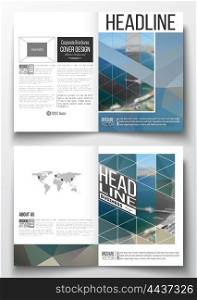 Set of business templates for brochure, magazine, flyer, booklet or annual report. Colorful polygonal backdrop, blurred background, sea landscape, modern triangle vector texture.
