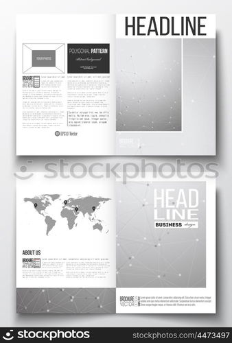 Set of business templates for brochure, magazine, flyer, booklet or annual report. Molecular construction with connected lines and dots, scientific or digital design pattern on gray background.