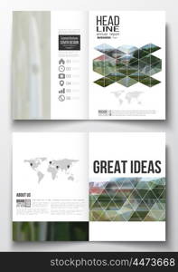 Set of business templates for brochure, magazine, flyer, booklet or annual report. Polygonal background, blurred image, park landscape, modern stylish vector texture.