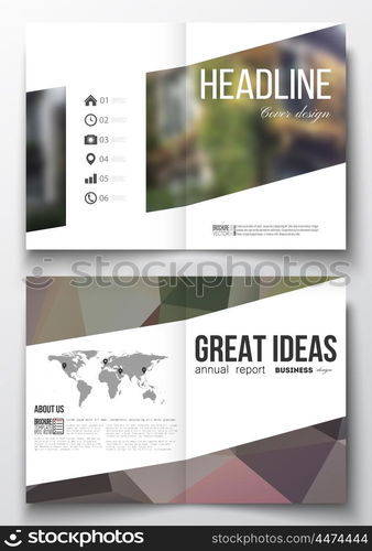 Set of business templates for brochure, magazine, flyer, booklet or annual report. Polygonal background, blurred image, urban landscape, street in Montmartre, Paris cityscape, modern vector texture.