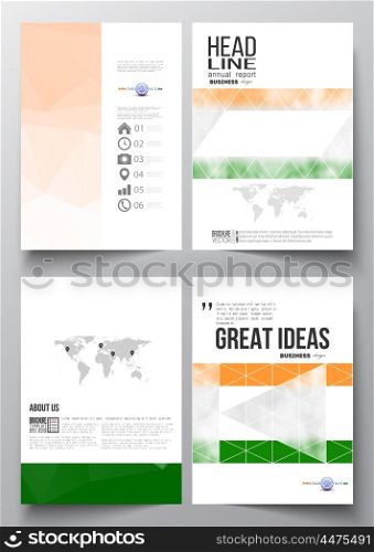 Set of business templates for brochure, magazine, flyer, booklet or annual report. Background for Indian Independence Day celebration with Ashoka wheel and national flag colors, vector illustration.