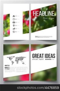 Set of business templates for brochure, magazine, flyer, booklet or annual report. Floral background, blurred image, flowers on green, modern template.