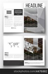 Set of business templates for brochure, magazine, flyer, booklet or annual report. Polygonal background, blurred image, urban landscape, Paris cityscape, modern triangular vector texture.