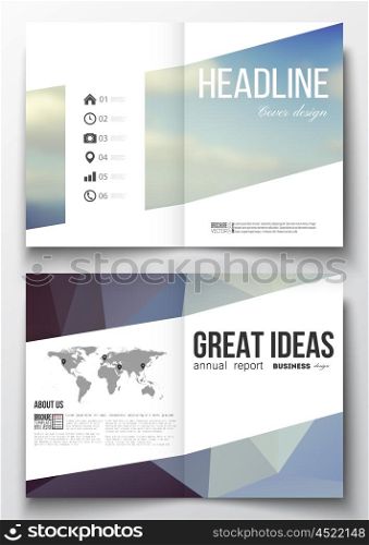 Set of business templates for brochure, magazine, flyer, booklet or annual report. Abstract colorful polygonal backdrop, blurred background, modern stylish triangle vector texture.